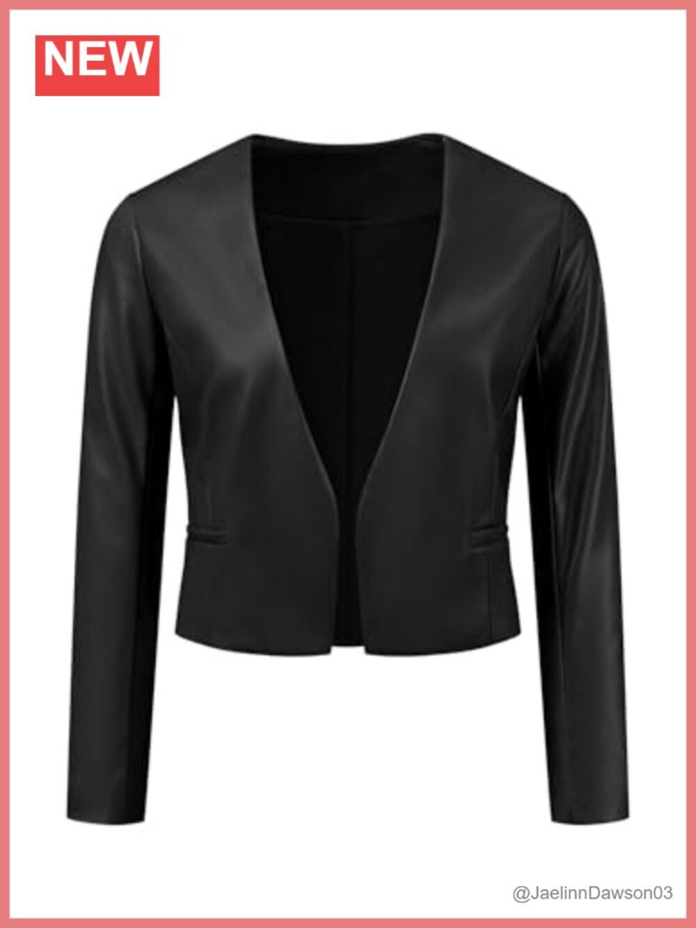 Faux Leather Moto Biker Collarless Crop Jacket